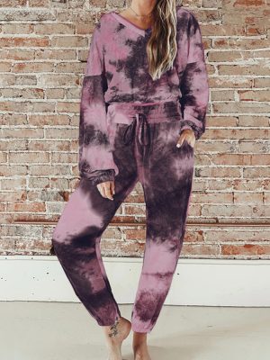 Fashionable Tie-Dyed Printed Long-Sleeved Sports Loose Casual Set