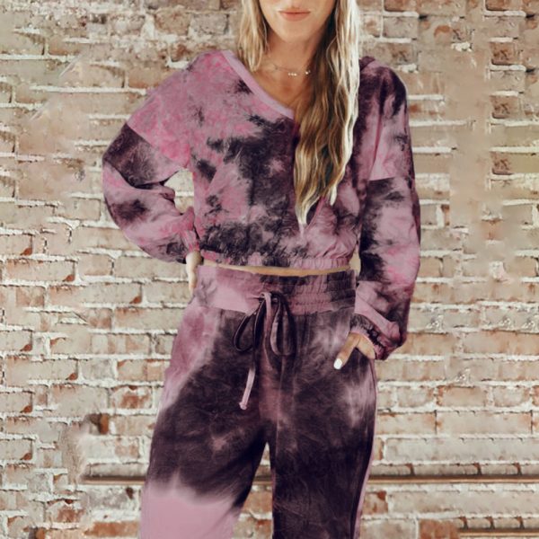 Fashionable Tie-Dyed Printed Long-Sleeved Sports Loose Casual Set - Image 3