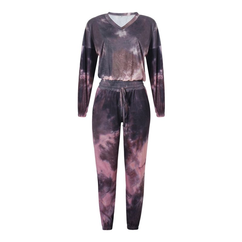 Fashionable Tie-Dyed Printed Long-Sleeved Sports Loose Casual Set - Image 4