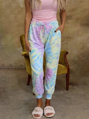 Women’s Tie-Dyed Printed Loose Leggings: Mid-Waist Lace-Up Casual Pants