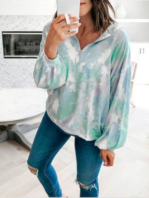 Women’s Fashion Tie-Dyed Printed Long-Sleeved Loose Casual Sweater