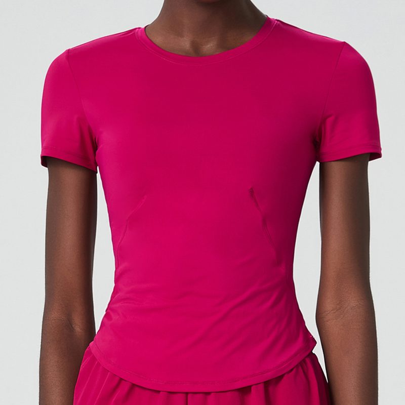 Cold Cover Skinny Exercise Top: Women's Small Waist Short Sleeve Yoga Suit Top, Slim Fit Quick Drying Fitness T-shirt - Image 2