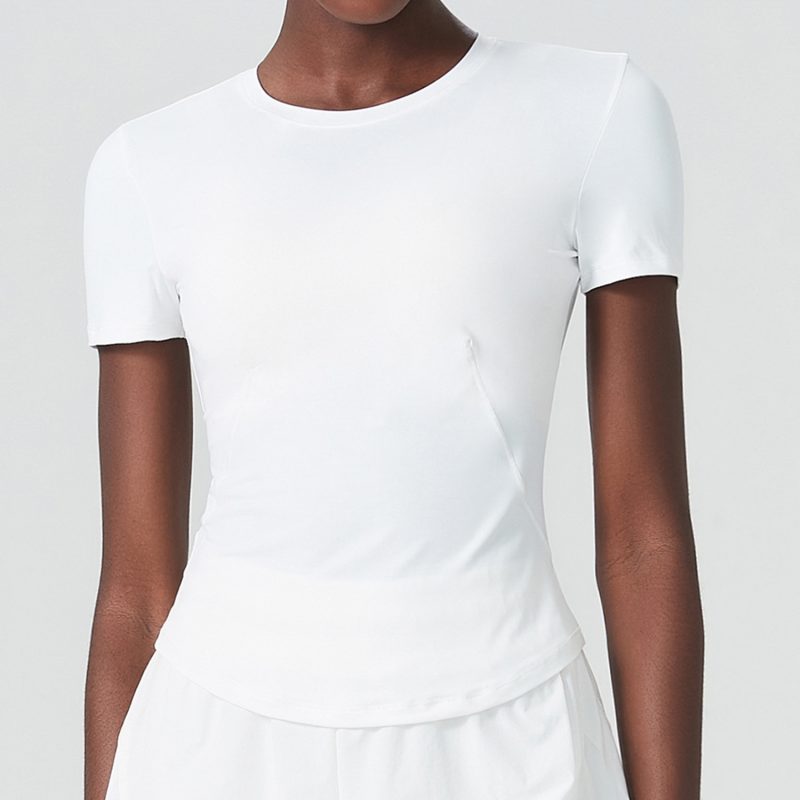 Cold Cover Skinny Exercise Top: Women's Small Waist Short Sleeve Yoga Suit Top, Slim Fit Quick Drying Fitness T-shirt - Image 4