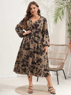 Plus Size Women’s V-Neck Long Sleeve Dress