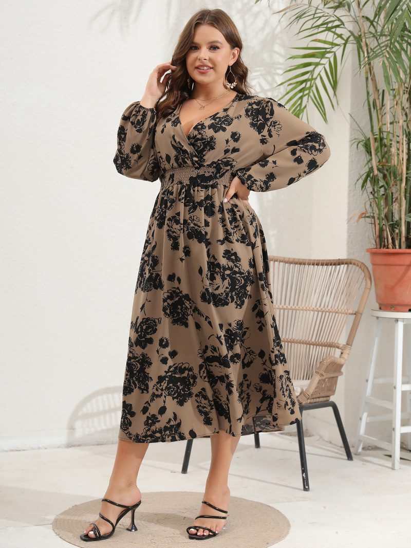 Plus Size Women's V-Neck Long Sleeve Dress - Image 2