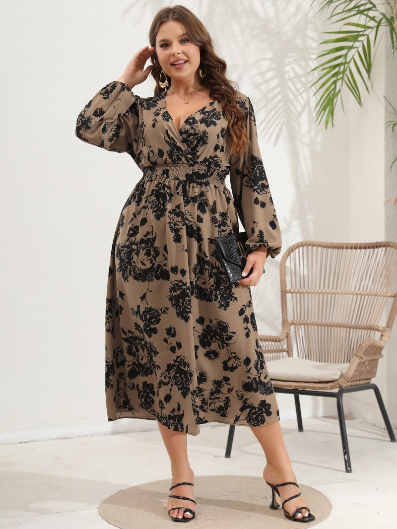Plus Size Women's V-Neck Long Sleeve Dress - Image 4