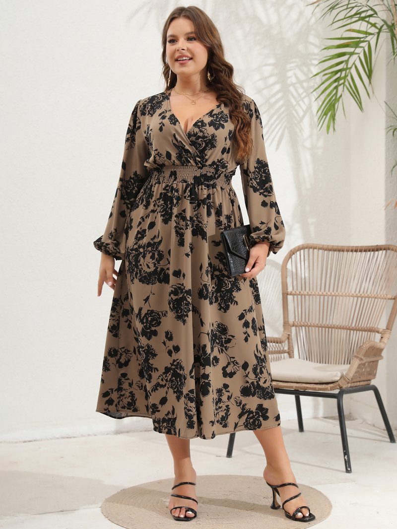 Plus Size Women's V-Neck Long Sleeve Dress - Image 5