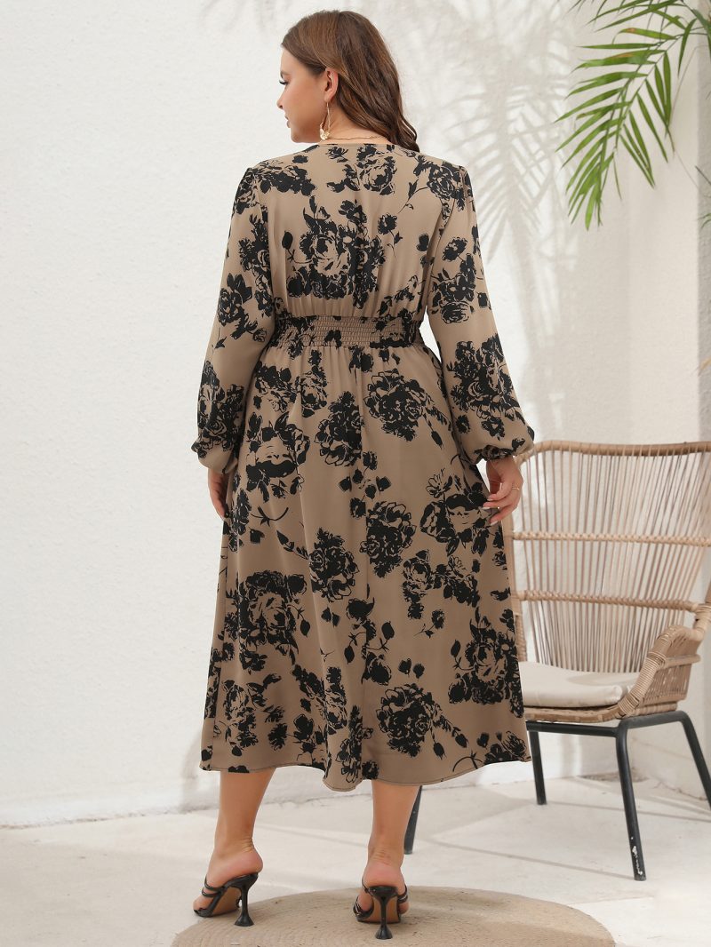 Plus Size Women's V-Neck Long Sleeve Dress - Image 6