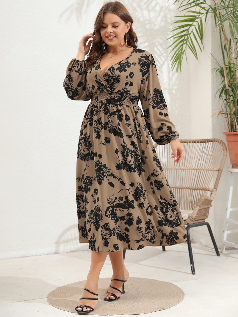 Plus Size Women's V-Neck Long Sleeve Dress - Image 8