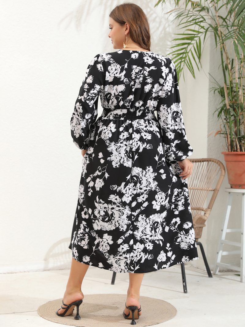 Plus Size Women's V-Neck Long Sleeve Dress - Image 9