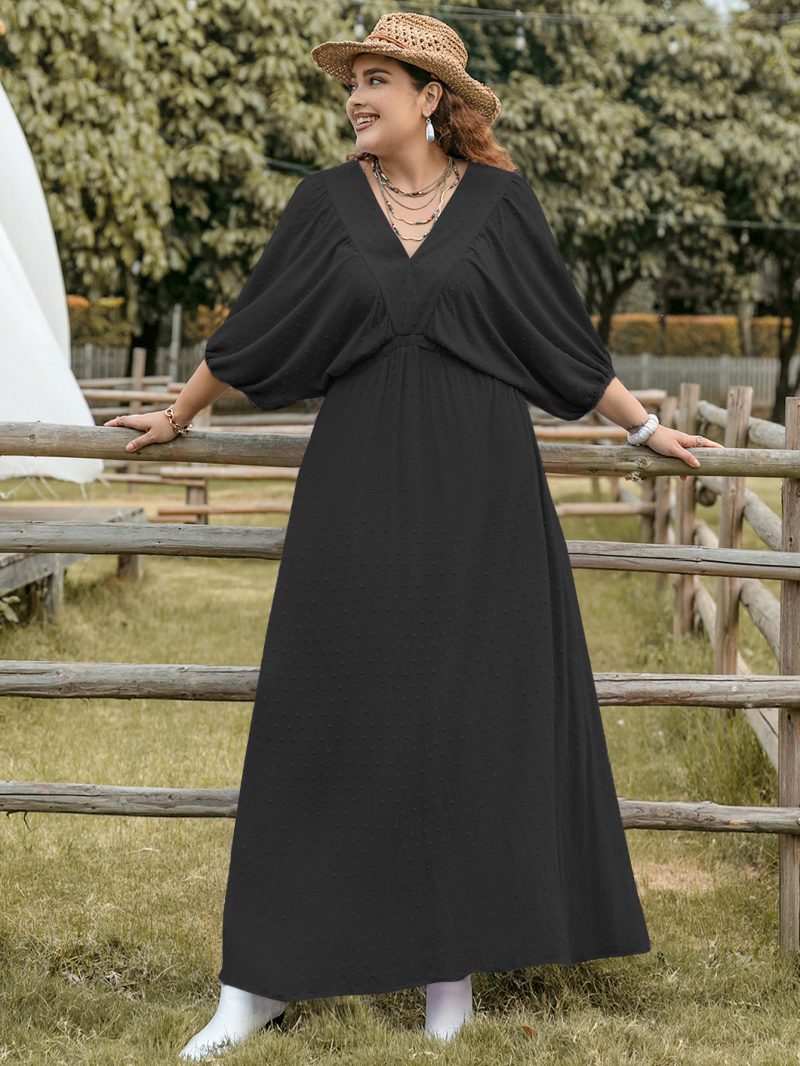 Plus Size Chiffon V-neck Elegant Casual Vacation Dress for Home Wear - Image 3