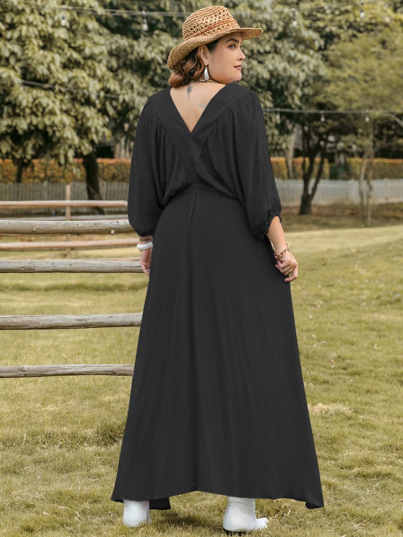 Plus Size Chiffon V-neck Elegant Casual Vacation Dress for Home Wear - Image 4