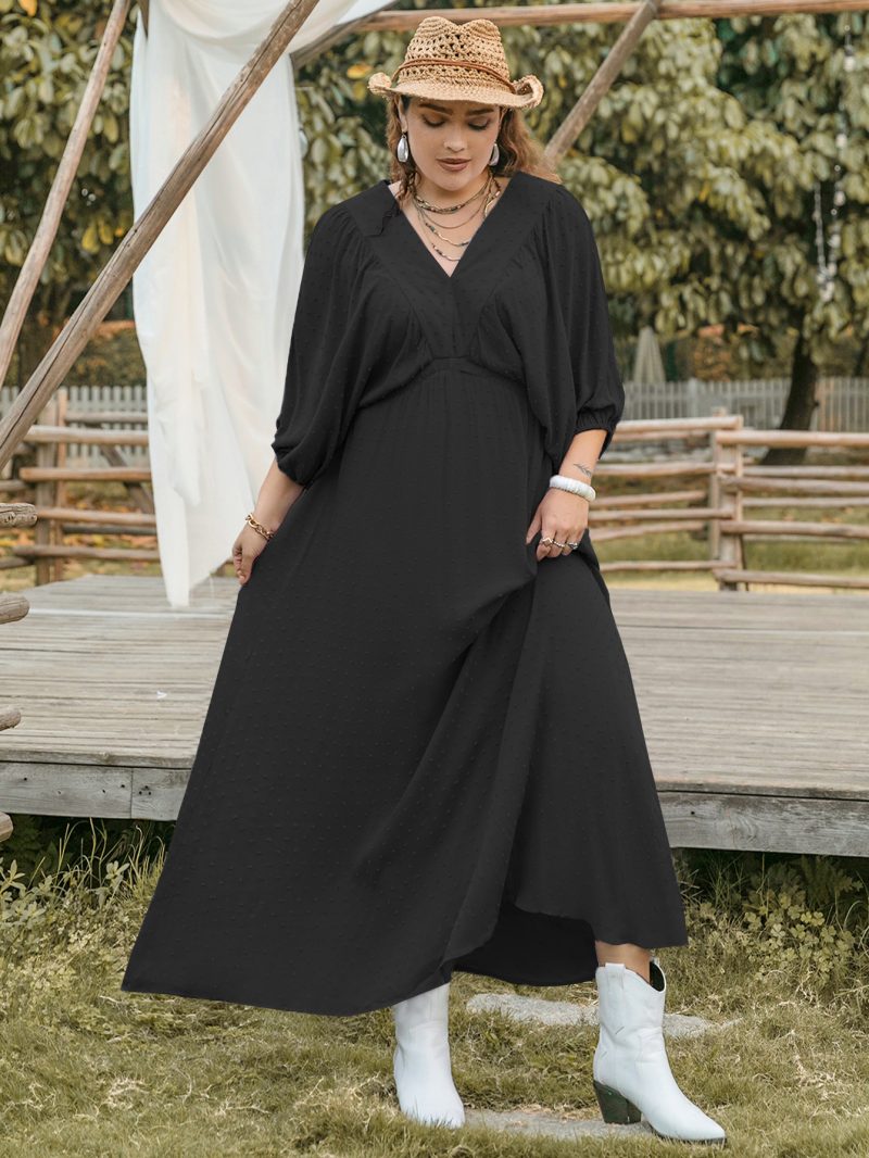 Plus Size Chiffon V-neck Elegant Casual Vacation Dress for Home Wear - Image 5