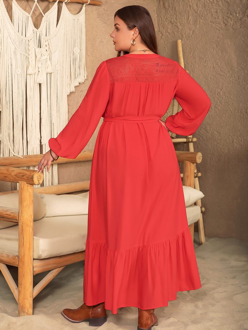 Plus Size Women's Autumn/Winter Elegant Artistic Lace-Up Decorative Long Dress - Image 6