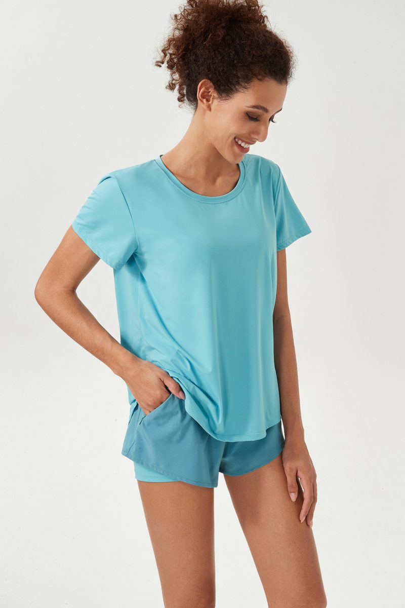Summer Yoga Set: Women's Exercise Workout Outfit in Lycra Ice, Two-Piece Fitness Clothing