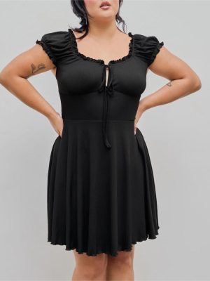 Plus Size Shein Popular A-Line Dress: Waist-Slimming Cover Sleeve, Short Style