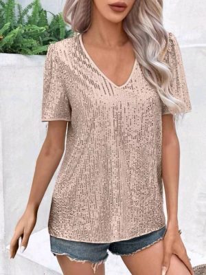 Popular Sexy Sequined V-Neck T-Shirt: Women’s Summer