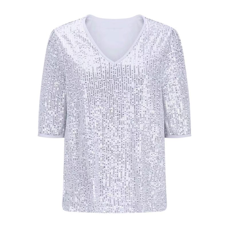 Popular Sexy Sequined V-Neck T-Shirt: Women's Summer - Image 2