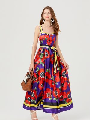 Summer Print Halter Swing Maxi Dress