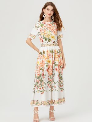 Summer Floral Short Sleeve A-line Dress: Women’s Elegant Fashion