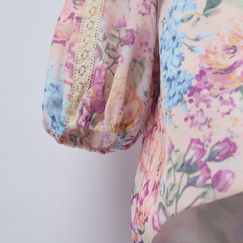 Spring/Autumn Print Two-Piece Single Breasted Shirt and Shorts Set with Belt - Image 6