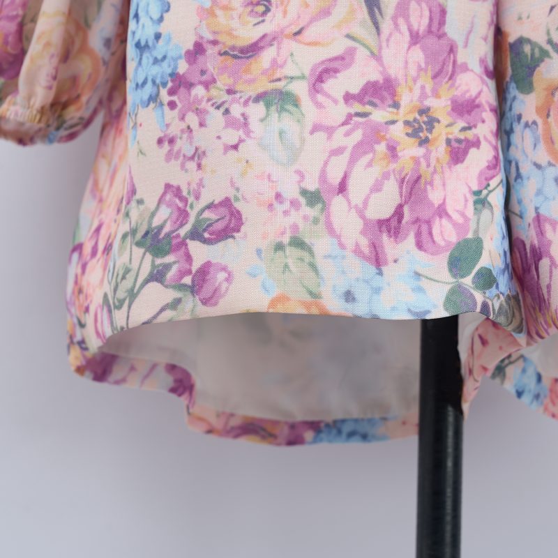 Spring/Autumn Print Two-Piece Single Breasted Shirt and Shorts Set with Belt - Image 7