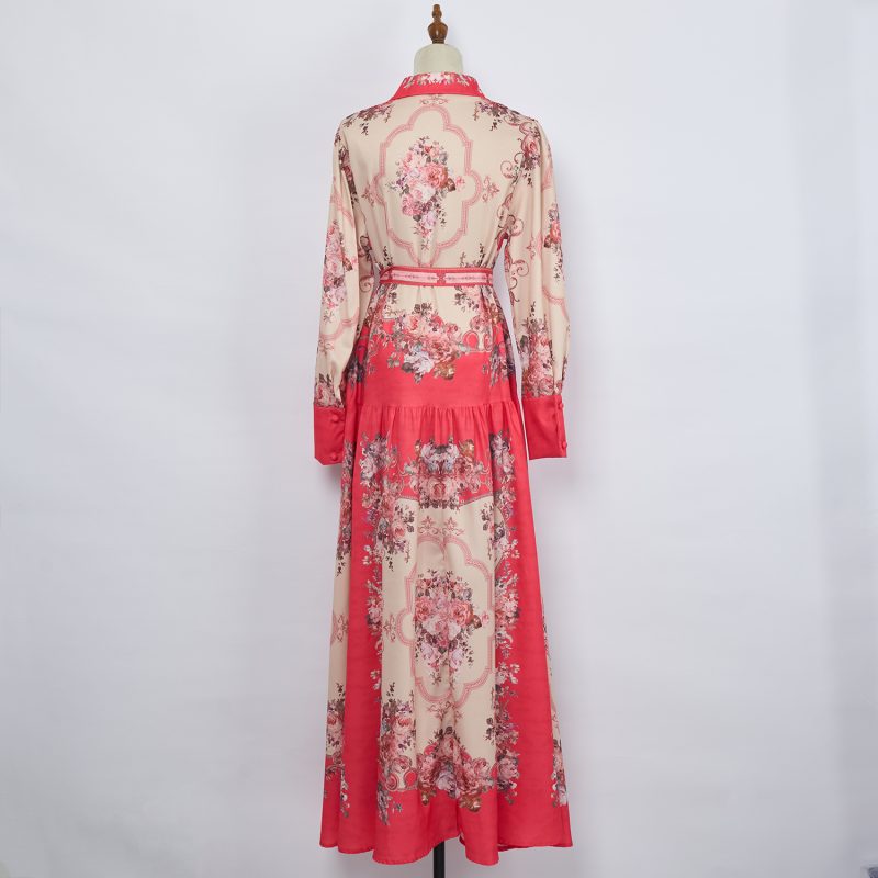 Spring Printed Lapel Maxi Dress: Long Dress, Lace-Up - Image 3