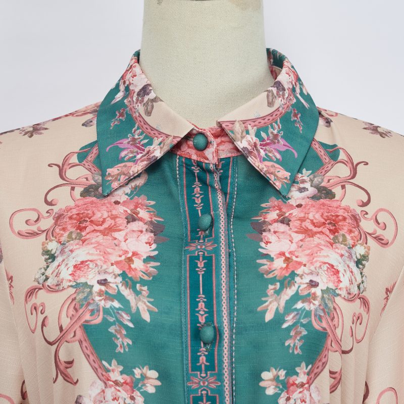 Spring Printed Lapel Maxi Dress: Long Dress, Lace-Up - Image 5