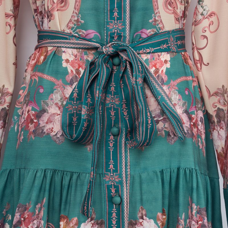 Spring Printed Lapel Maxi Dress: Long Dress, Lace-Up - Image 6