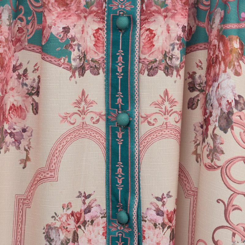Spring Printed Lapel Maxi Dress: Long Dress, Lace-Up - Image 7