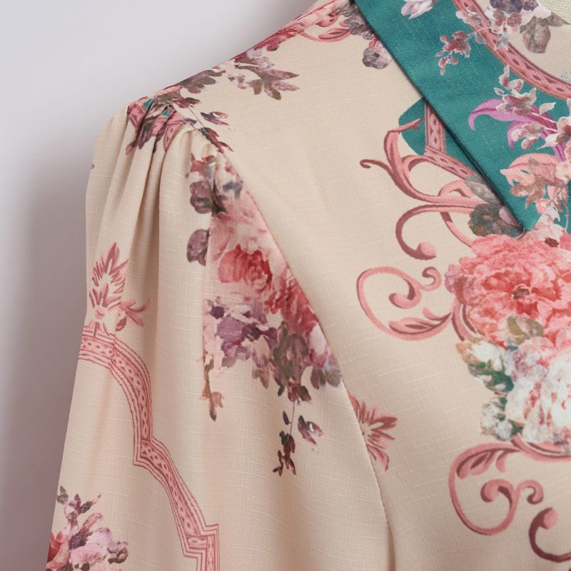 Spring Printed Lapel Maxi Dress: Long Dress, Lace-Up - Image 10