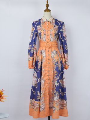 Spring and Autumn Floral Daily Maxi Dress: Long Sleeve