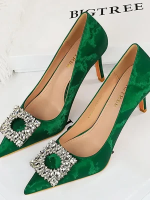 Eco Metal Rhinestone Kitten High Heels