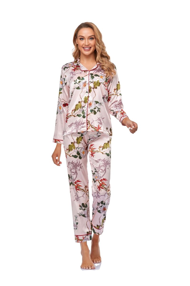 Artificial Silk Long-Sleeved Trousers Home Wear Pajamas: Women's Exclusive - Image 5