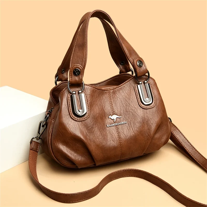 3 Layers Large Capacity High Quality Designer Soft Leather Handbag - Image 2