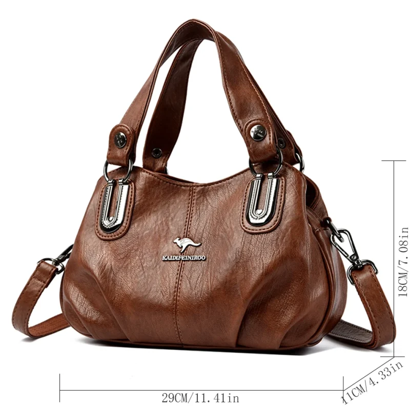 3 Layers Large Capacity High Quality Designer Soft Leather Handbag - Image 4