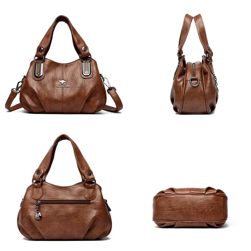 3 Layers Large Capacity High Quality Designer Soft Leather Handbag - Image 5