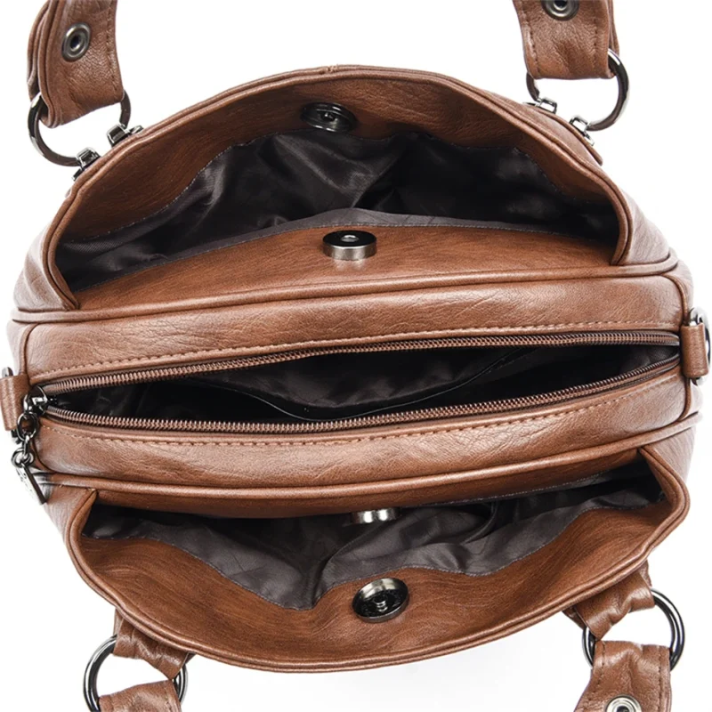 3 Layers Large Capacity High Quality Designer Soft Leather Handbag - Image 6