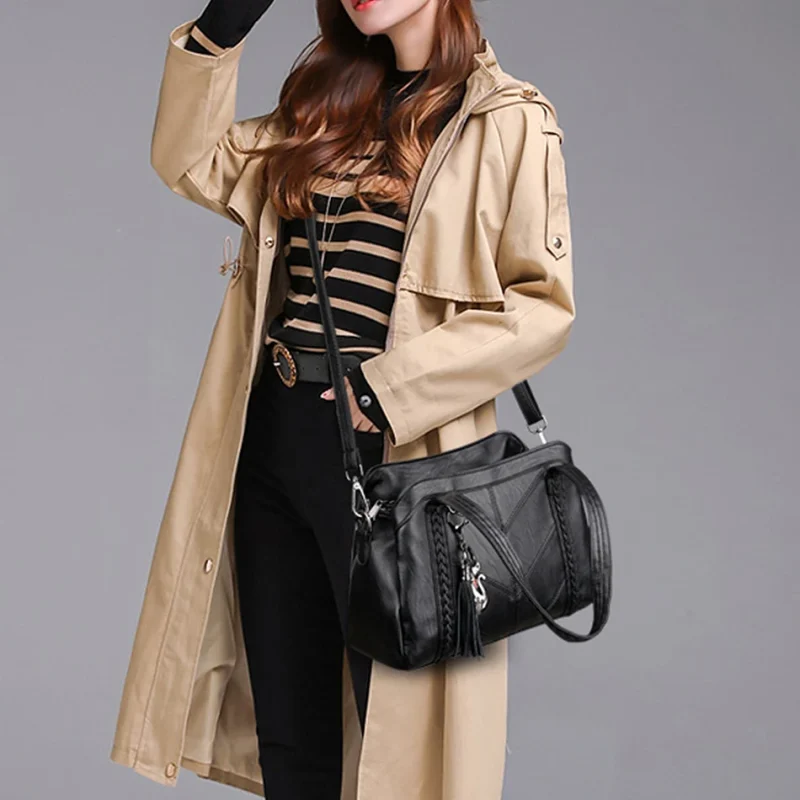 3 Layers Sac A Main High Quality Leather Luxury Handbag - Image 3