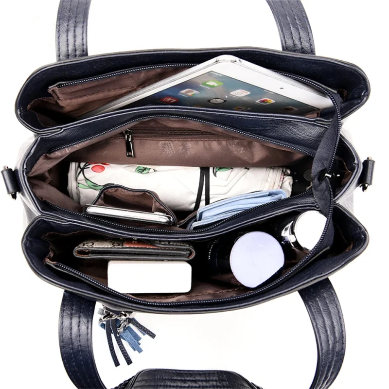3 Layers Sac A Main High Quality Leather Luxury Handbag - Image 5