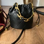 Eco Genuine Leather Quilted Drawstring Bucket Bag photo review