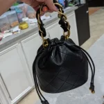 Eco Genuine Leather Quilted Drawstring Bucket Bag photo review