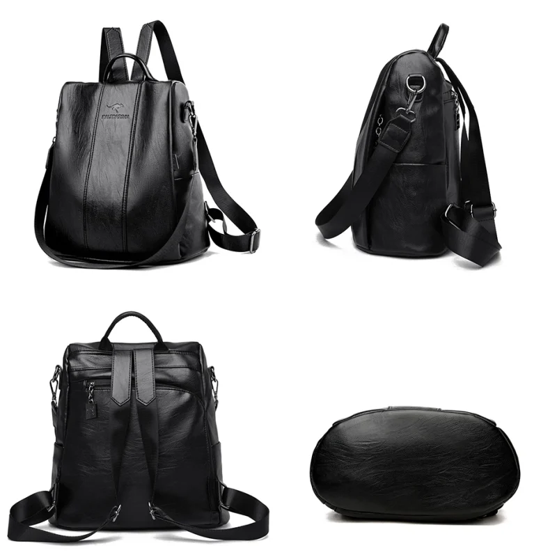 Anti-theft Leather Backpack Vintage Shoulder  Large Capacity Travel Rucksack - Image 4