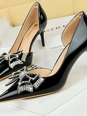 Eco Bowknot Design Rhinestone  Kitten Heels