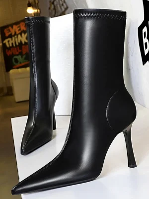 Mid-Calf Boots Plush High Heel Boots Pointed Boots