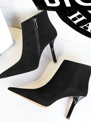 Eco Suede Ankle Pointed Stilettos High-heeled Boots