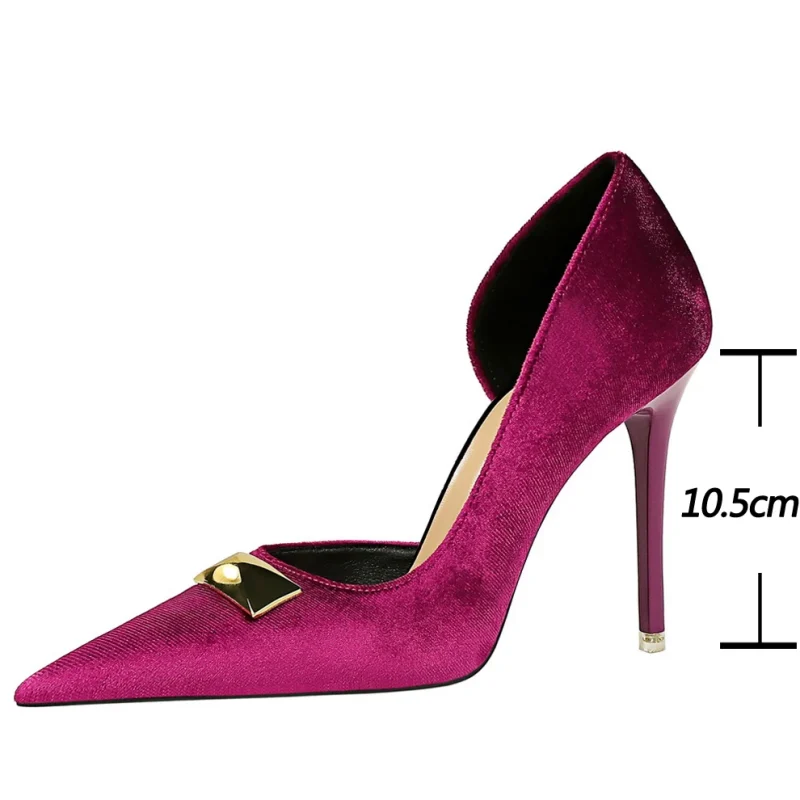 Eco Pointed Side Hollowed Out Xishi Velvet High Heel - Image 2