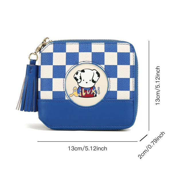 Blue & White Checkered Pattern Cute Pouch - Image 3