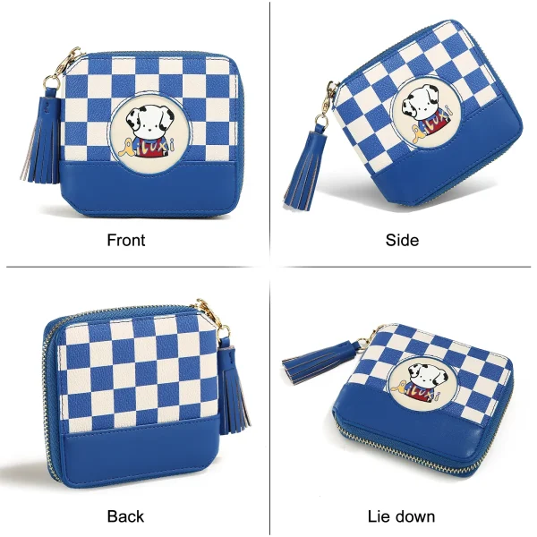 Blue & White Checkered Pattern Cute Pouch - Image 4