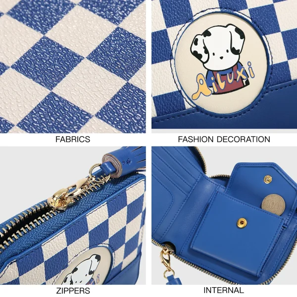 Blue & White Checkered Pattern Cute Pouch - Image 6